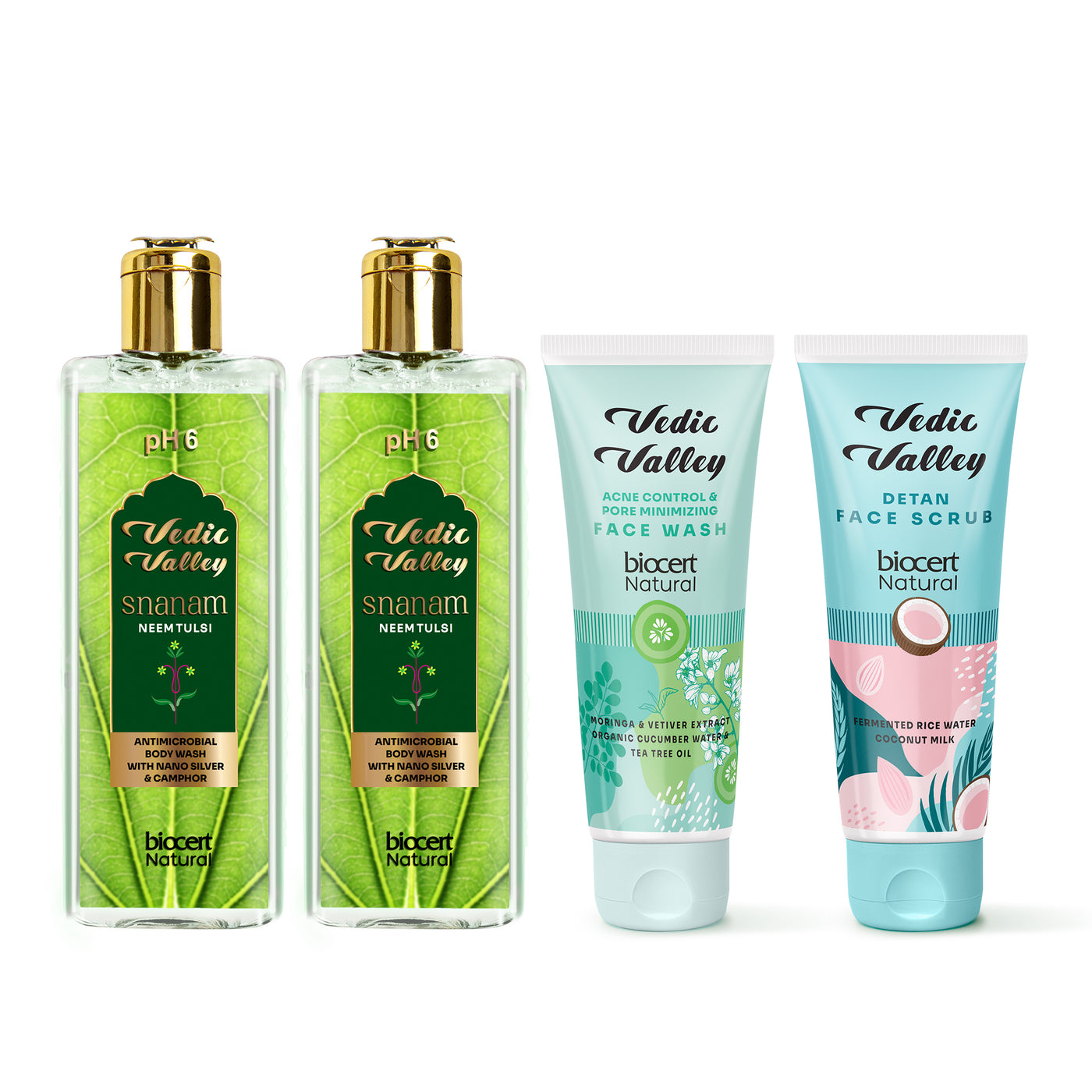 Neem Tulsi Body Wash & Oud Body Lotion (Acne Control Face wash and Face scrub)